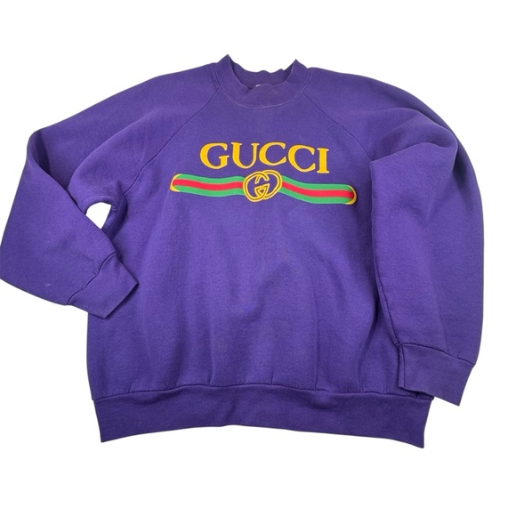 Vintage Bootleg Gucci Logo Crewneck Sweatshirt Women's Purple Large 80s Hip Hop